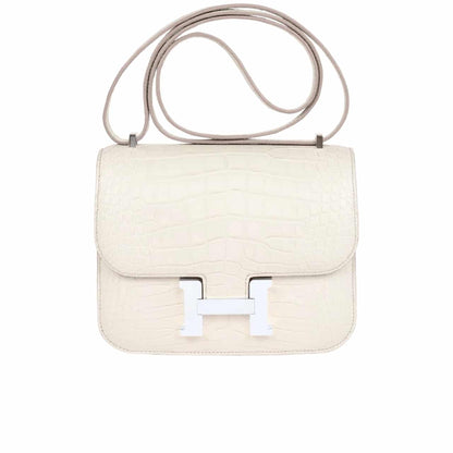 Constance 19 Mini Shiny Alligator Palladium Hardware Crossbody Bag White 19Cm Constance Bag