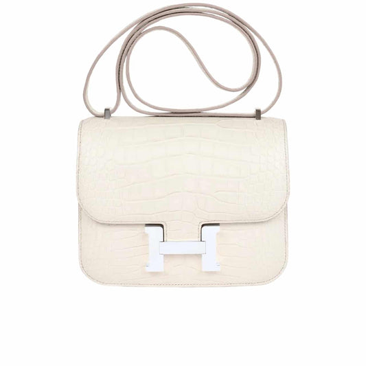 Constance 19 Mini Shiny Alligator Palladium Hardware Crossbody Bag White 19Cm Constance Bag