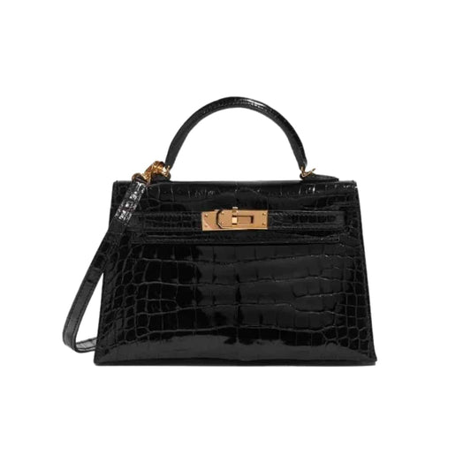Mini Kelly 20 Alligator Gold Tone Hardware Handbag Black 20cm Kelly Bag