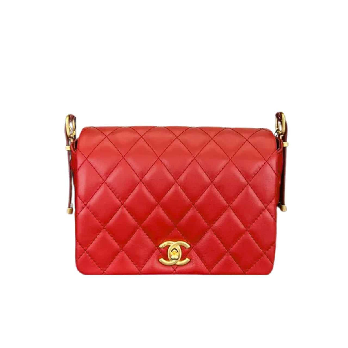 23B Small Smooth Leather Flap Bags Red 22cm 22 New Collection Bag Flap Bag