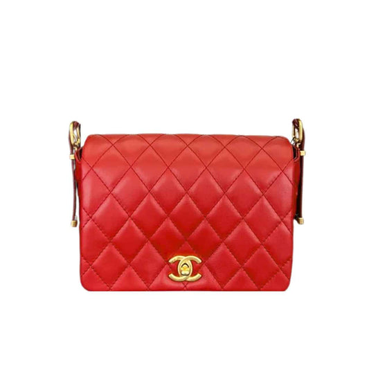 23B Small Smooth Leather Flap Bags Red 22cm 22 New Collection Bag Flap Bag