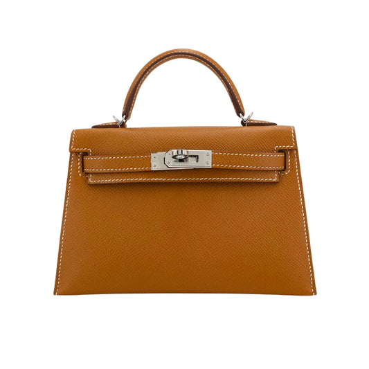 Kelly 20 Mini Epsom Leather Silver-Tone Hardware Handle Bag Brown 20cm Kelly Bag
