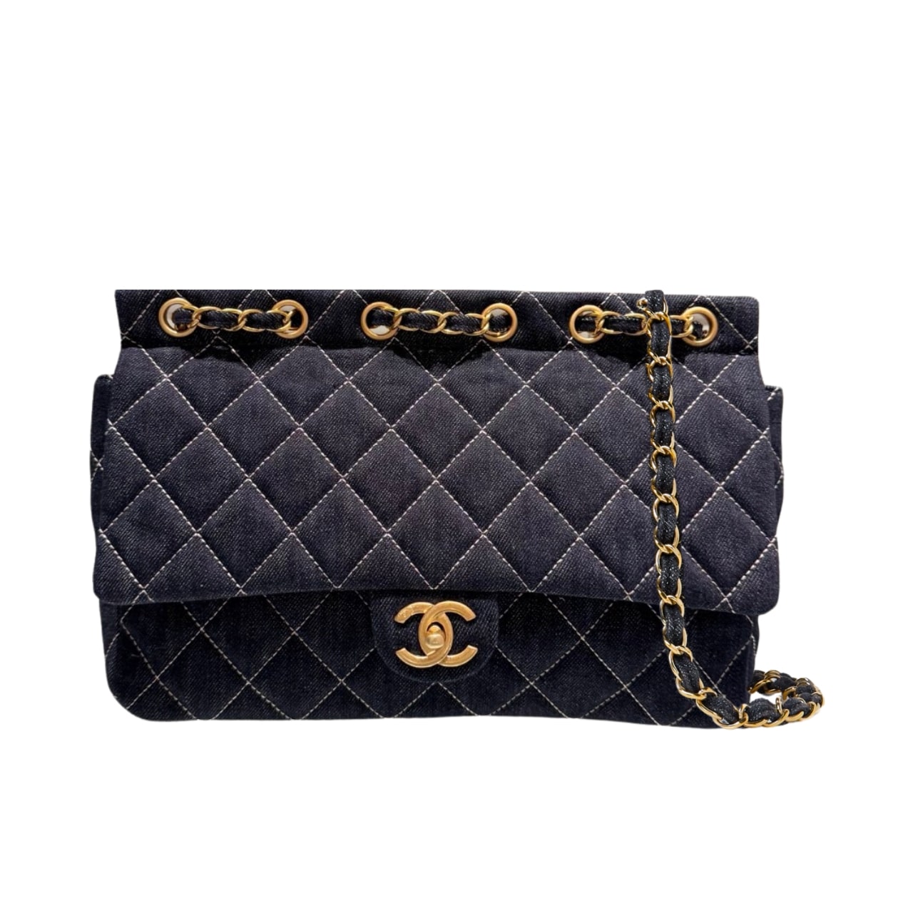 Classic Large Denim Flap Bag Dark Blue 30cm 22 New Collection Bag Flap Bag