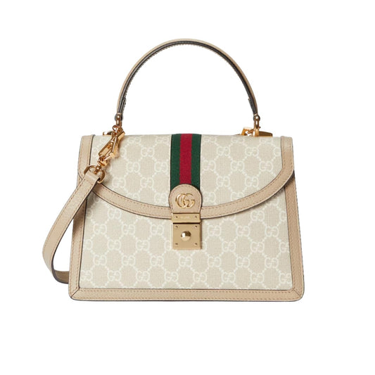 Ophidia Small GG Supreme Canvas Top Handle Bag Beige And White 25Cm 651055 Uulag 9682 OPHIDIA Bag