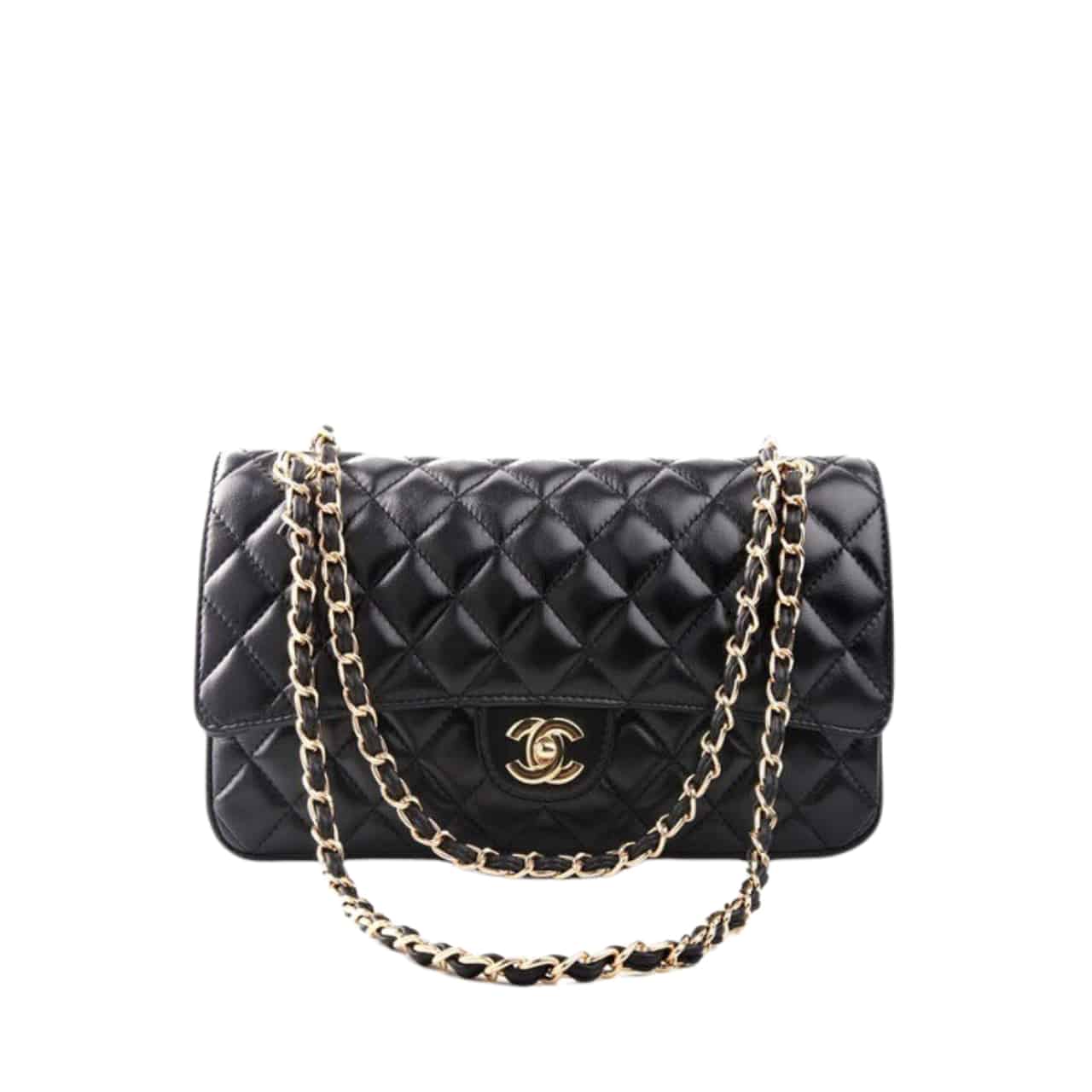 Classic Medium Smooth Leather Flap Bags Black 25cm Classic Bag