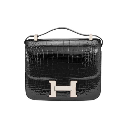 Constance 19 Mini Shiny Alligator Palladium Hardware Crossbody Bag Black 19Cm Constance Bag