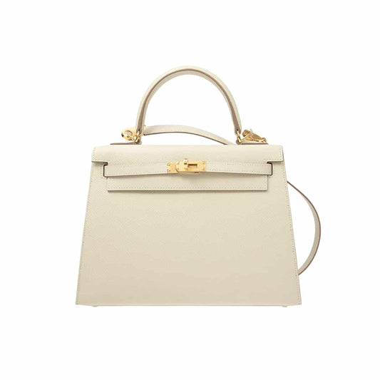 Kelly Sellier Epsom Gold Hardware Handbag White 25Cm Kelly Bag