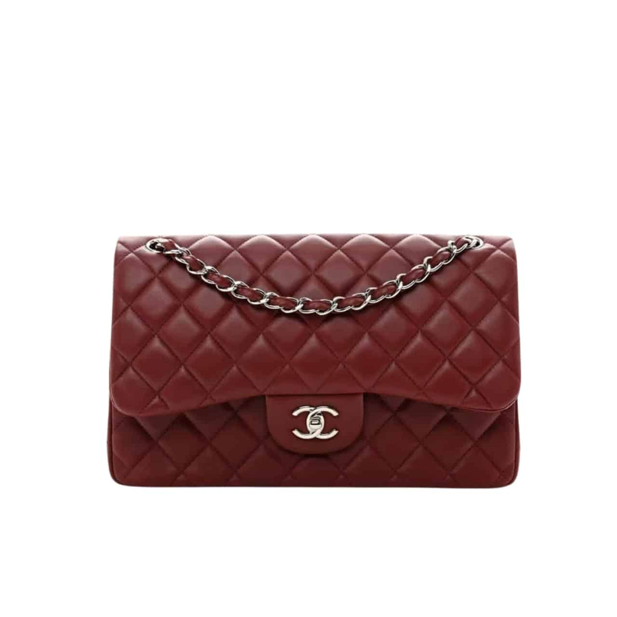 Classic Medium Smooth Leather Flap Bags Plum Red 25cm Classic Bag
