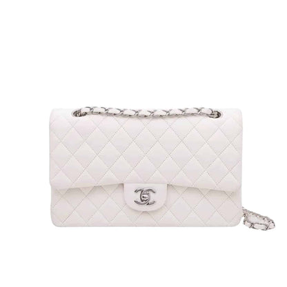 Classic Medium Smooth Leather Flap Bags White 25cm Classic Bag