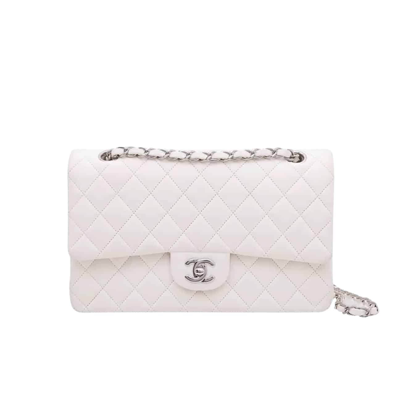 Classic Medium Smooth Leather Flap Bags White 25cm 22 New Collection Bag Flap Bag