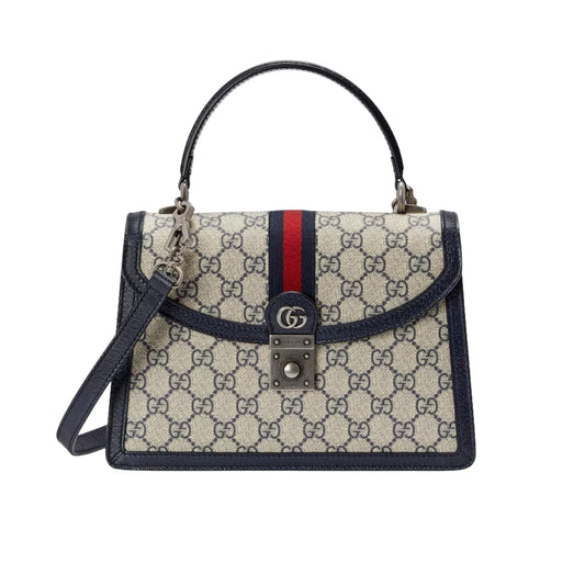 Ophidia Small GG Supreme Canvas Top Handle Bag Beige And Dark Blue 25Cm 651055 96Iwn 4076 OPHIDIA Bag