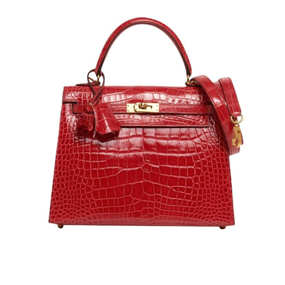 Kelly 25 Shiny Alligator Handbag Red 25Cm Kelly Bag
