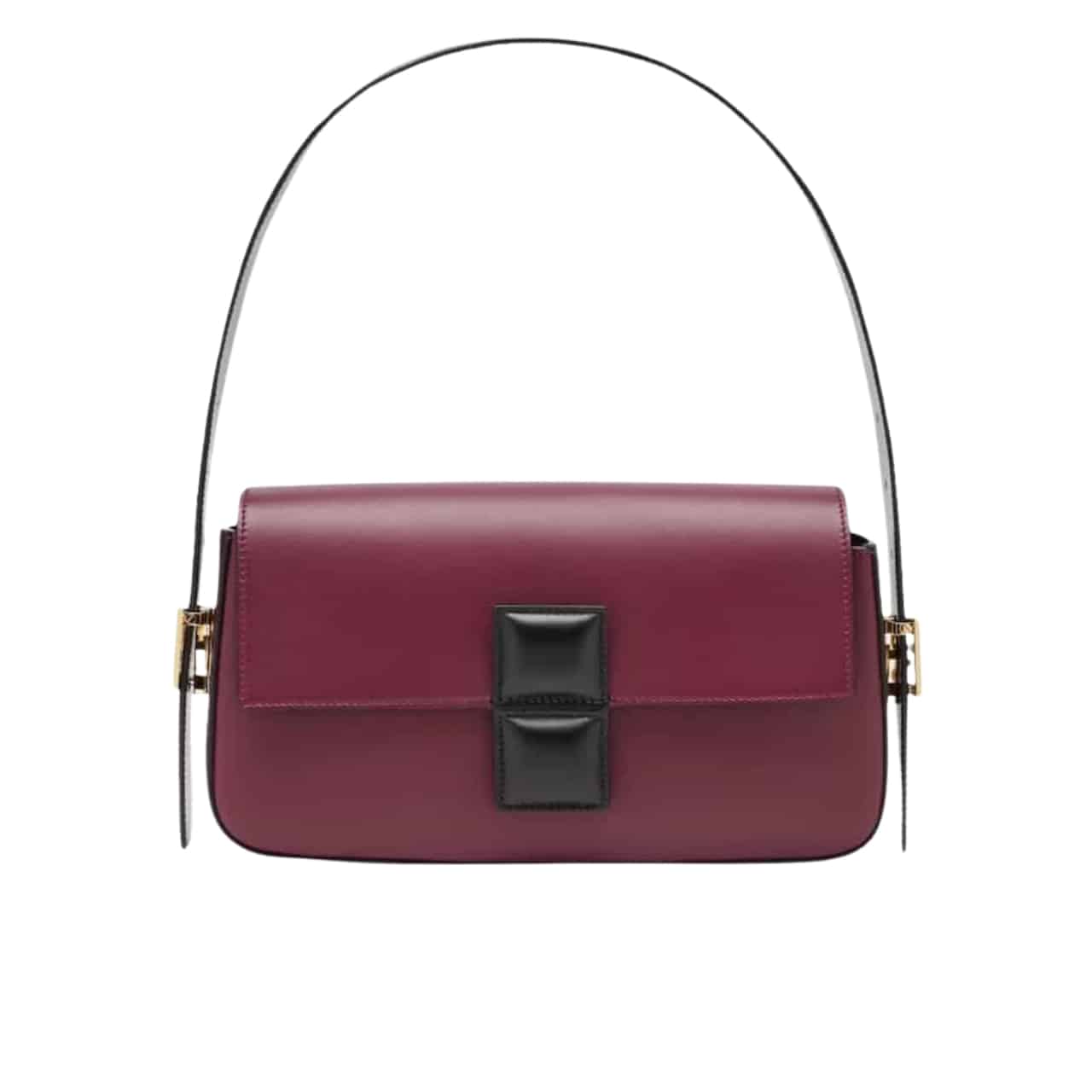 Baguette Medium Color Block Leather Shoulder Bag Burgundy and Black 26Cm 8BR821APKOF1NZ9 22 New Collection Bag Baguette Bag