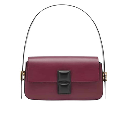 Baguette Medium Color Block Leather Shoulder Bag Burgundy and Black 26Cm 8BR821APKOF1NZ9 22 New Collection Bag Baguette Bag