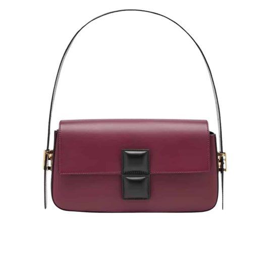 Baguette Medium Color Block Leather Shoulder Bag Burgundy and Black 26Cm 8BR821APKOF1NZ9 22 New Collection Bag Baguette Bag