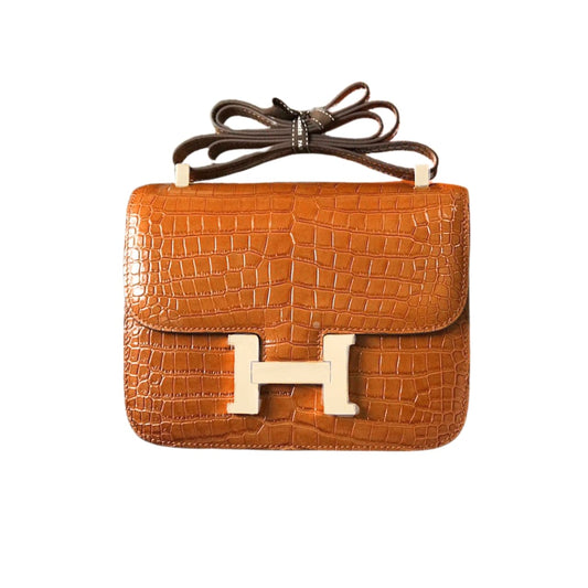 Constance 19 Mini Shiny Alligator Palladium Hardware Crossbody Bag Gold 19Cm Constance Bag