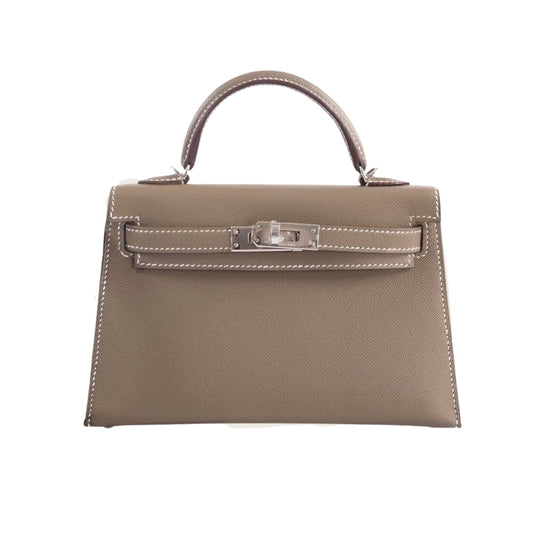 Kelly 20 Mini Epsom Leather Silver-Tone Hardware Handle Bag Etoupe 20cm Kelly Bag