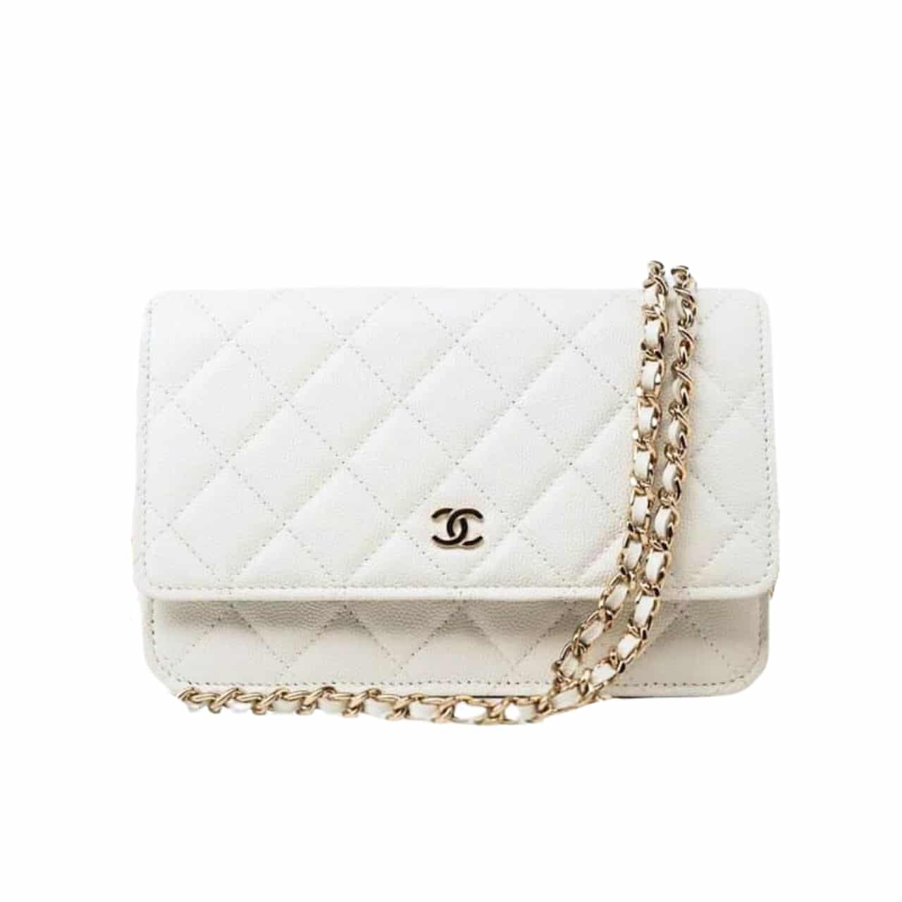 Classic Small Grained Leather Wallet On Chain Bags White 19cm Classic Bag