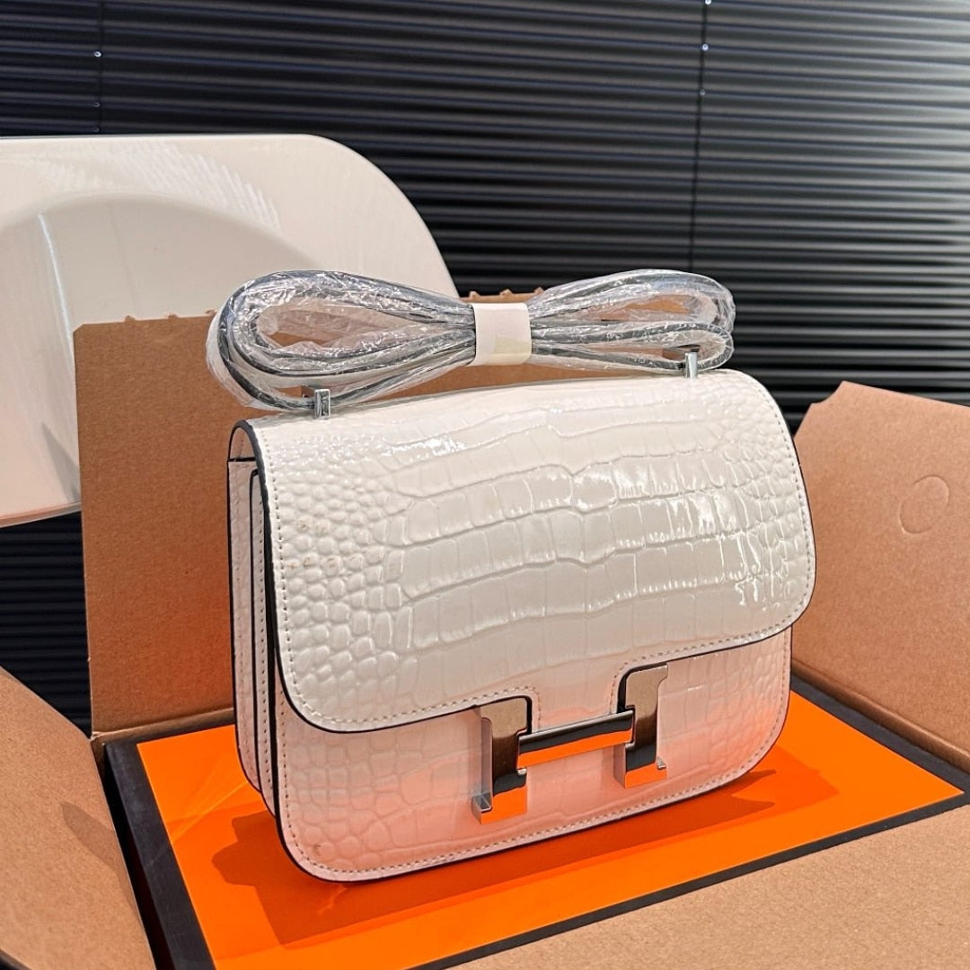Constance 19 Mini Shiny Alligator Palladium Hardware Crossbody Bag White 19Cm Constance Bag