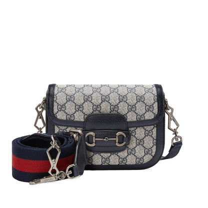 Horsebit 1955 Small GG Supreme Canvas Shoulder Bag Navy Blue 20cm 658574 96IWN 4076 Horsebit 1955 Bag