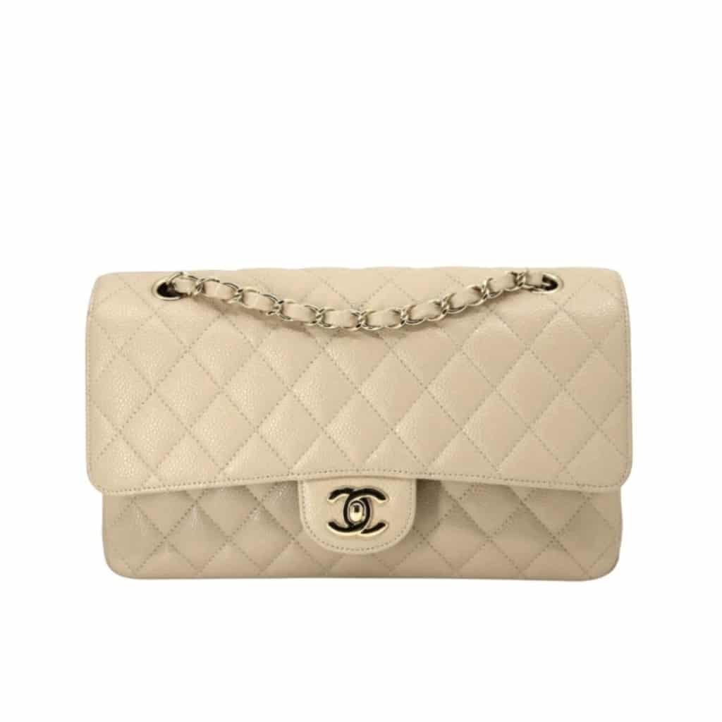 Classic Medium Grained Leather Double Flap Bag Beige 25cm A01113 Y04059 NZG77 Classic Bag