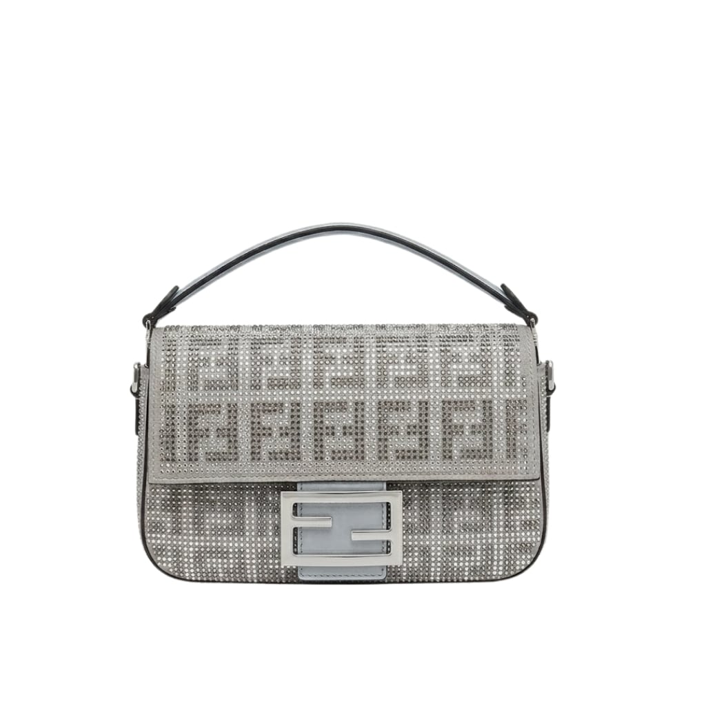 Baguette Medium Crystal Trim Shoulder Bag Silver Grey 25Cm 22 New Collection Bag Baguette Bag