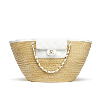 Shopping Bag Large Braided Straw Tote Bag Beige White 31cm AS5952B22647U6022 22 New Collection Bag Shopping Bag