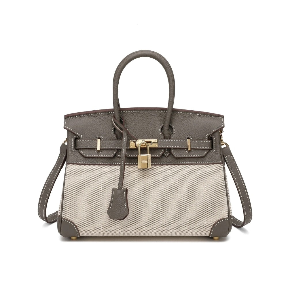 Birkin 25 Two Tone Toile Canvas Gold Hardware Handbag Grey Beige 25Cm Birkin Bag
