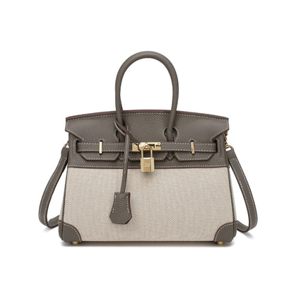 Birkin 25 Two Tone Toile Canvas Gold Hardware Handbag Grey Beige 25Cm Birkin Bag