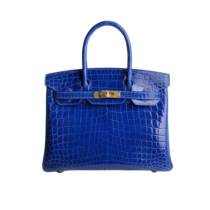 Birkin 30 Crocodile Gold Toned Hardware Handbag Dark Blue 30Cm Birkin Bag