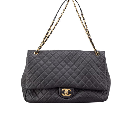 Classic XXL Large Grained Leather Flap Bag Black 46cm Classic Bag