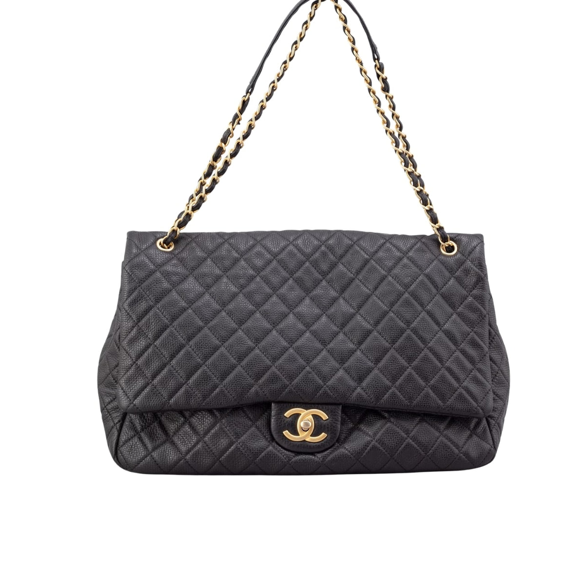 Classic XXL Large Grained Leather Flap Bag Black 46cm 22 New Collection Bag Flap Bag
