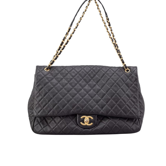 Classic XXL Large Grained Leather Flap Bag Black 46cm 22 New Collection Bag Flap Bag