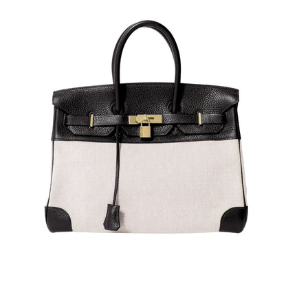 Birkin 25 Toile H Swift Handbag Black 25cm Birkin Bag