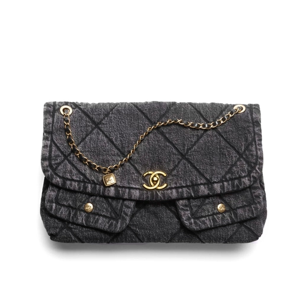 Classic Maxi Denim Flap Bag Black 30cm AS5727 B22144 94305 Classic Bag