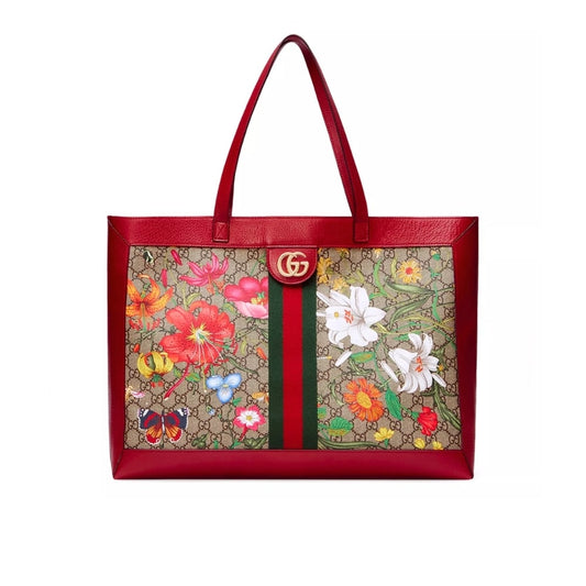 Ophidia Medium GG Flora Print Supreme Canvas Tote Bag Dark Red 44cm 547947 HWHAC 8722 OPHIDIA Bag