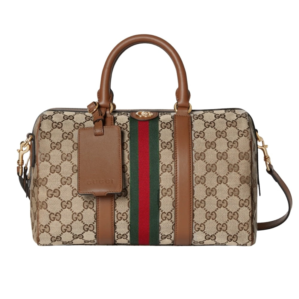 Ophidia Medium GG Monogram Canvas Boston Bag Beige And Brown 30Cm ‎857595 FAFUF 9870 OPHIDIA Bag