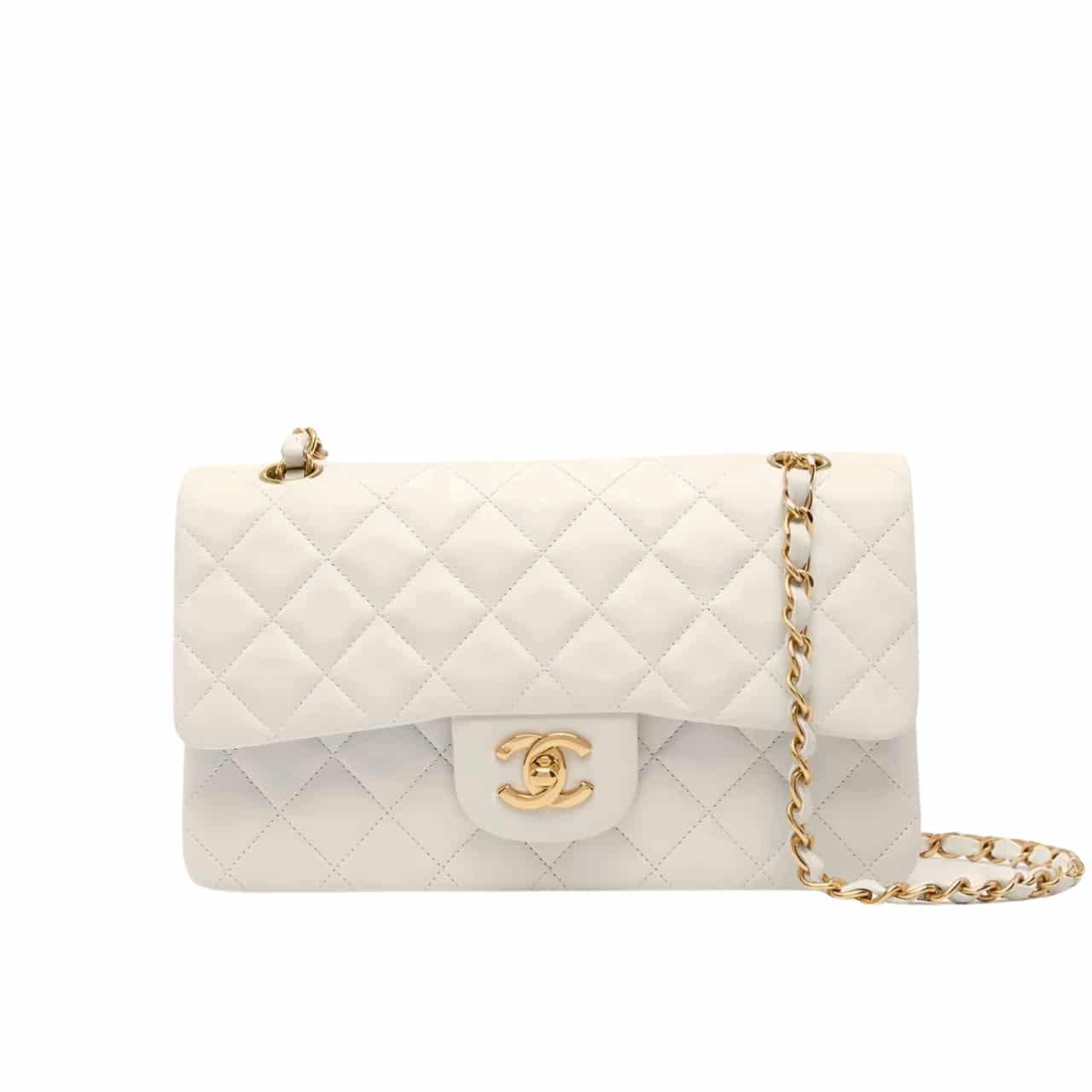 Classic Medium Smooth Leather Flap Bag White 25cm 22 New Collection Bag Flap Bag