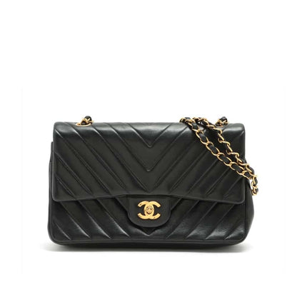 Classic Chevron Medium Smooth Leather Flap Bag Black 25cm 22 New Collection Bag Flap Bag