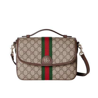 Ophidia Medium GG Monogram Canvas Top Handle Bag Beige And Dark Brown 24Cm 836842FAE0J9867 OPHIDIA Bag