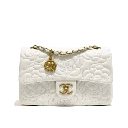 Camellia Medium Smooth Leather Flap Bag White 26cm 22 New Collection Bag Flap Bag
