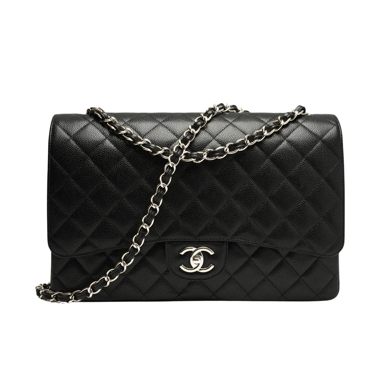 Maxi Classic Handbag Grained Leather Sliver Hardware Black 33cm Classic Bag
