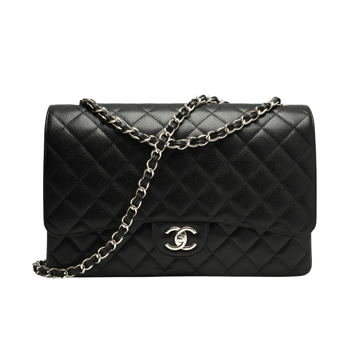 Maxi Classic Handbag Grained Leather Sliver Hardware Black 33cm 22 New Collection Bag Flap Bag