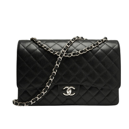 Maxi Classic Handbag Grained Leather Sliver Hardware Black 33cm 22 New Collection Bag Flap Bag
