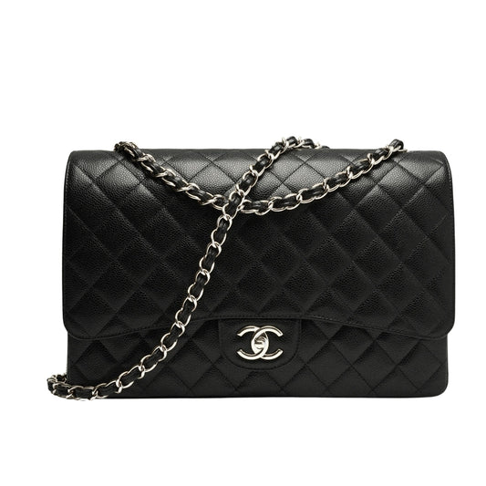 Maxi Classic Handbag Grained Leather Sliver Hardware Black 33cm 22 New Collection Bag Flap Bag
