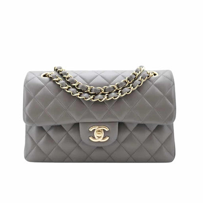 Classic Medium Smooth Leather Double Flap Bag Gray 25Cm Classic Bag