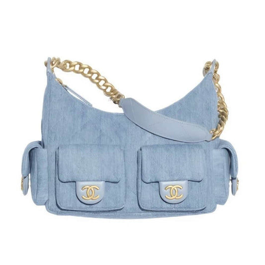 25C Large Washed Denim Hobo Bag Blue 31cm AS5339 B19251 NG353 25 New Collection Bag