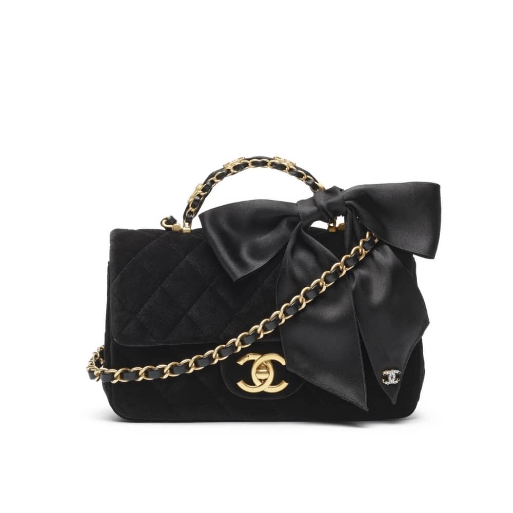 Classic Mini Velvet Top Handle Bag Black 20cm AS5875 B22481 94305 Classic Bag