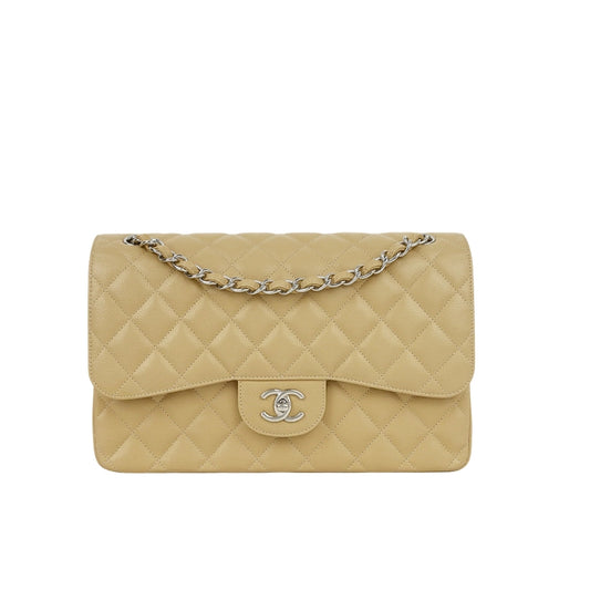 Classic Medium Grained Leather Double Flap Bag Beige 26cm 22 New Collection Bag Flap Bag