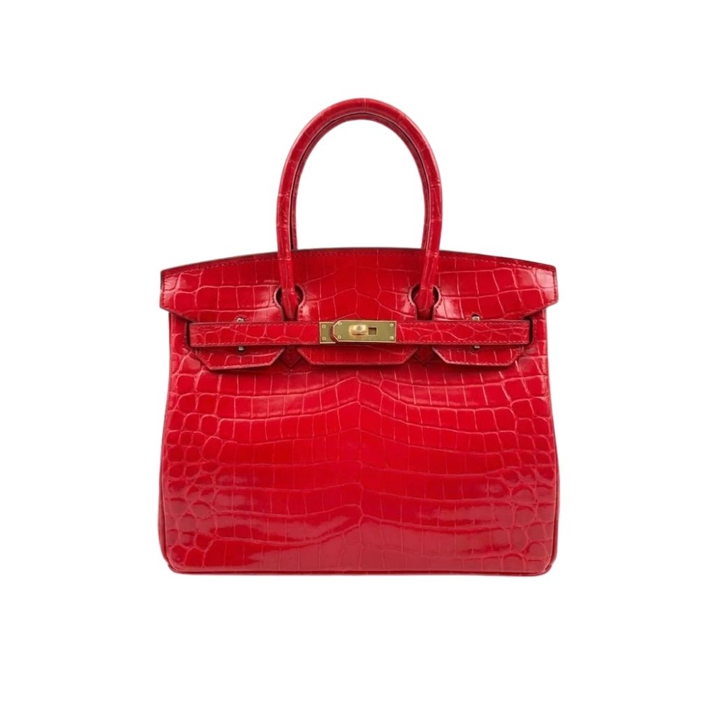 Birkin 30 Shiny Sanguine Porosus Crocodile With Gold Hardware Handbag Red 30Cm Birkin Bag